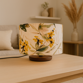 Premium Table Lamp with Teak wood Base and Linen Floral Fabric